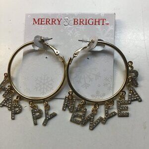 Merry & Bright New "Happy New Year" Mismatch Hoop Earrings